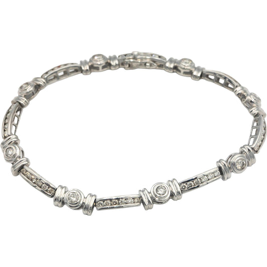 Diamond 14k White Gold Jewelry Channel & Bezel Set Link Bracelet 2.0CT