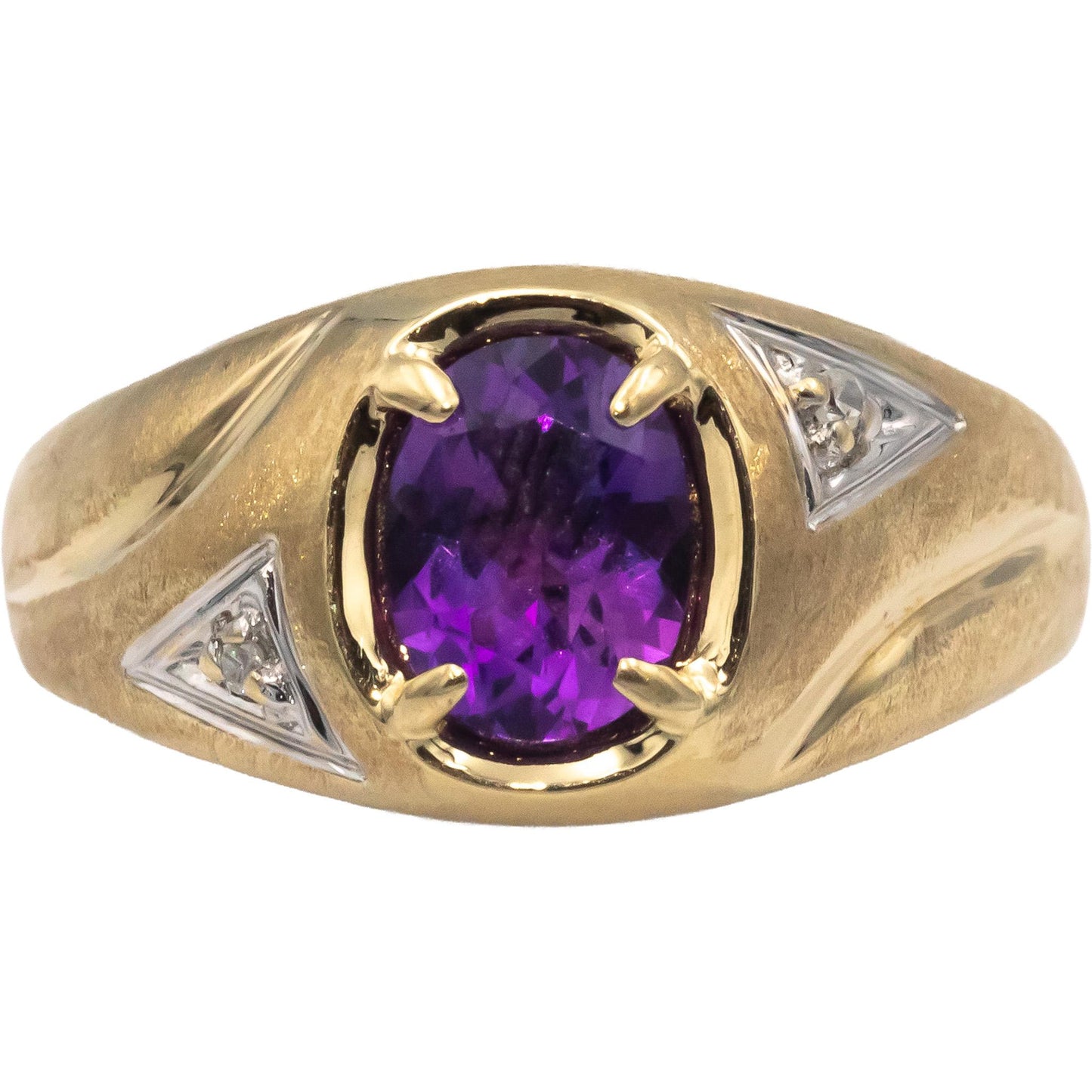 10 Yellow & White Gold Jewelry Amethyst Ring 1.0CT Size 8.75 w/ Diamond Accents