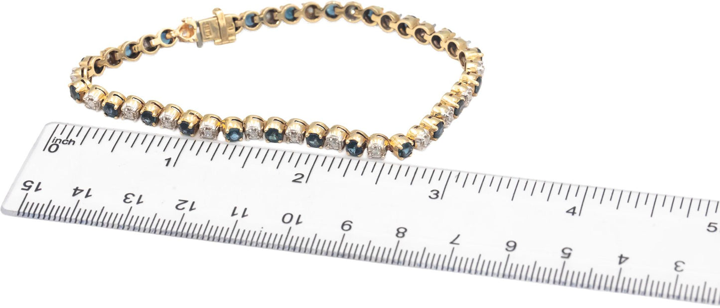 Diamond and Sapphire Round Cut 14k Yellow Gold Tennis Bracelet 4.0CT