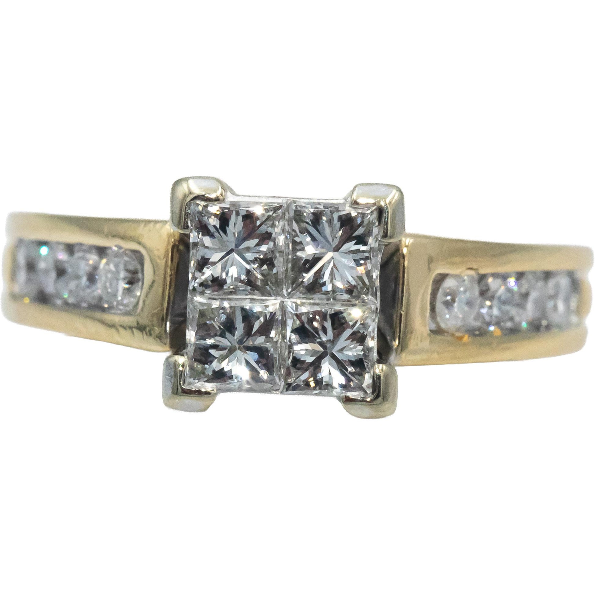 14k Yellow & White Gold Princess & Round Cut Diamond Ring 1.0CT Size 5.25