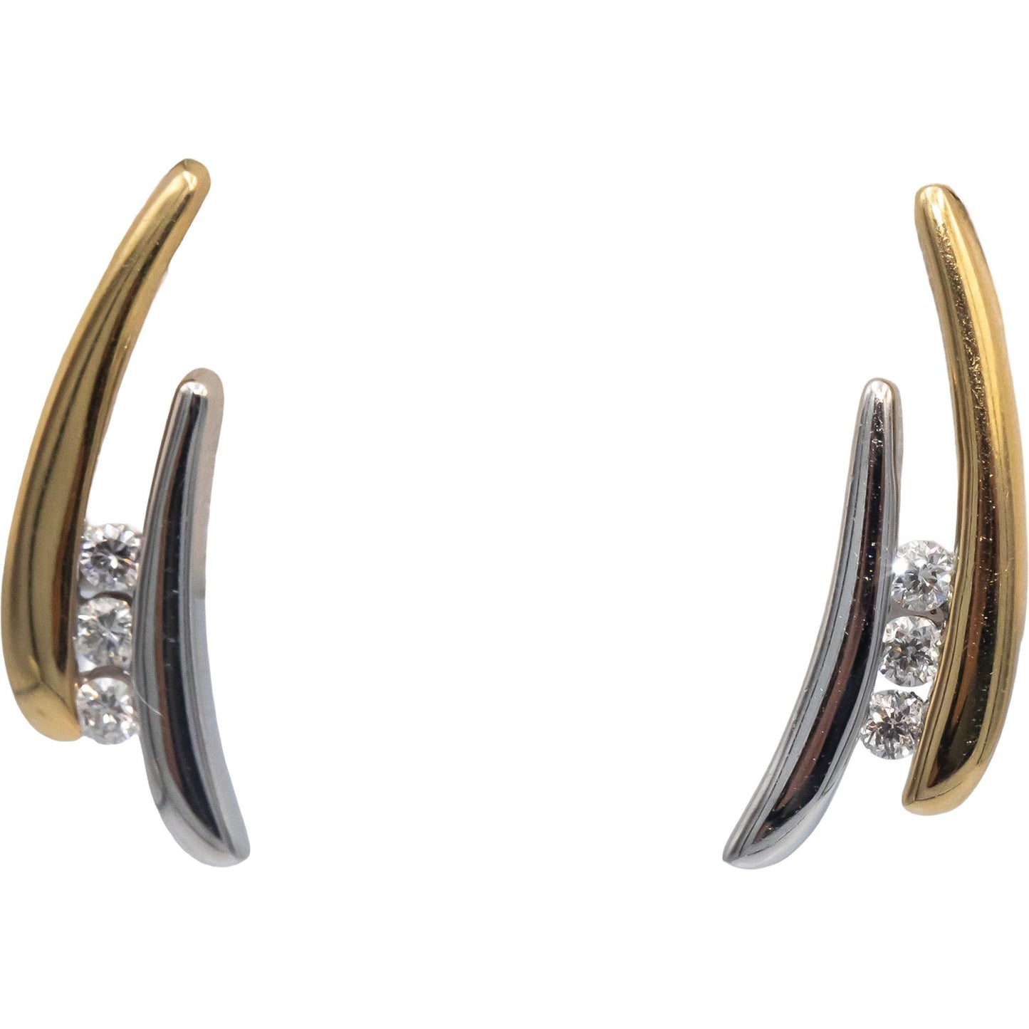 14k Yellow & White Gold VS Diamond Round Cut Abstract Stud Earrings 0.20CT