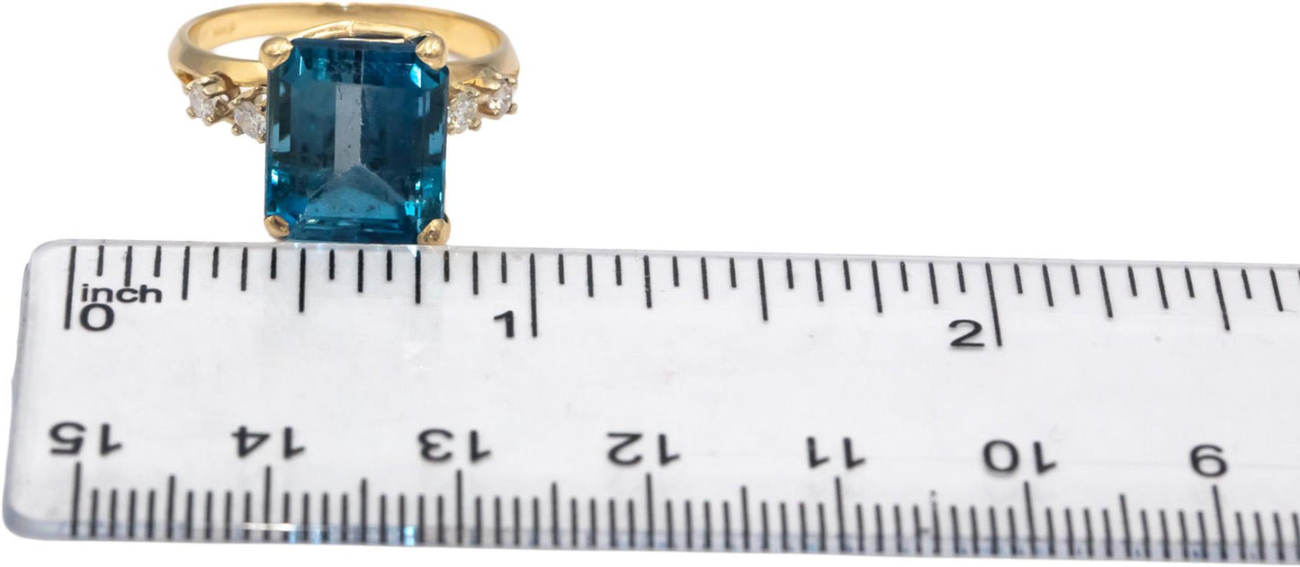 Blue Topaz & Diamond 14k Yellow Gold Cocktail Ring 8.15CT Size 7.5