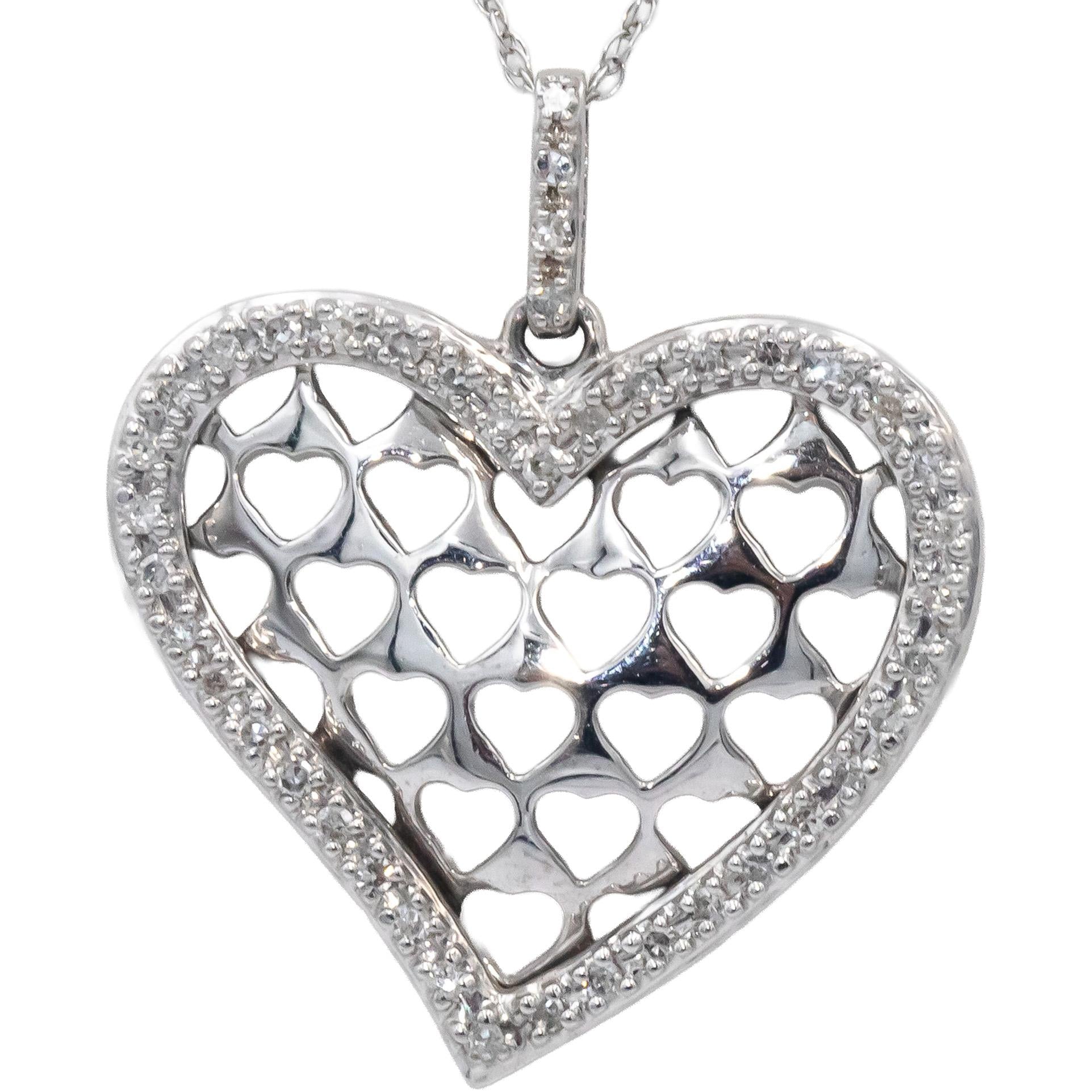 Diamond Round 14k White Gold Heart Pendant Necklace 0.20CT