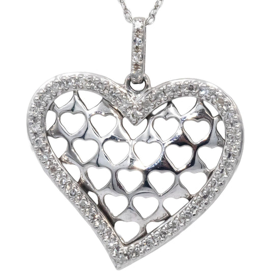 Diamond Round 14k White Gold Heart Pendant Necklace 0.20CT