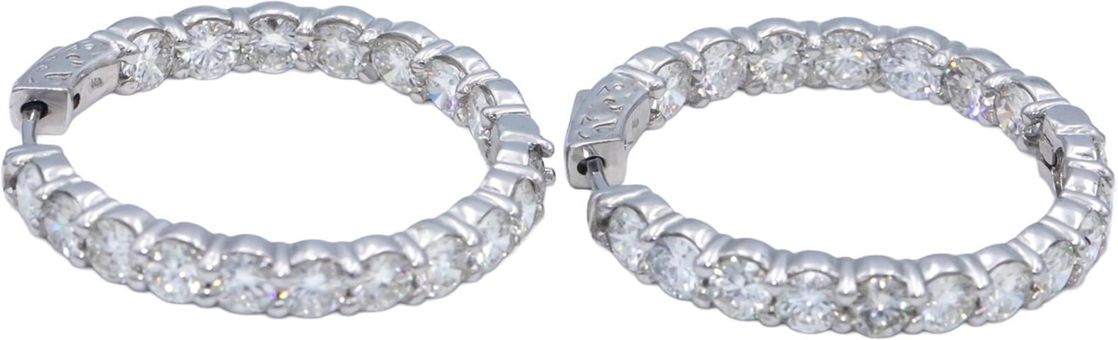 14k White Gold Lab Grown Round Diamond Inside Out Hoop Earrings 9.0CT