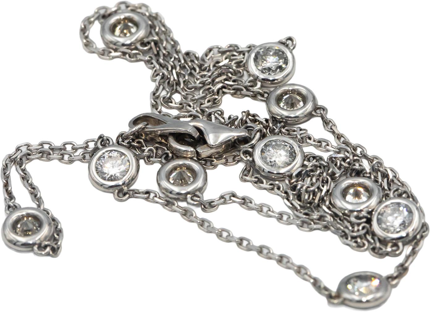 14k White Gold Bezel Set Round Diamond By The Yard Necklace 1.55CT