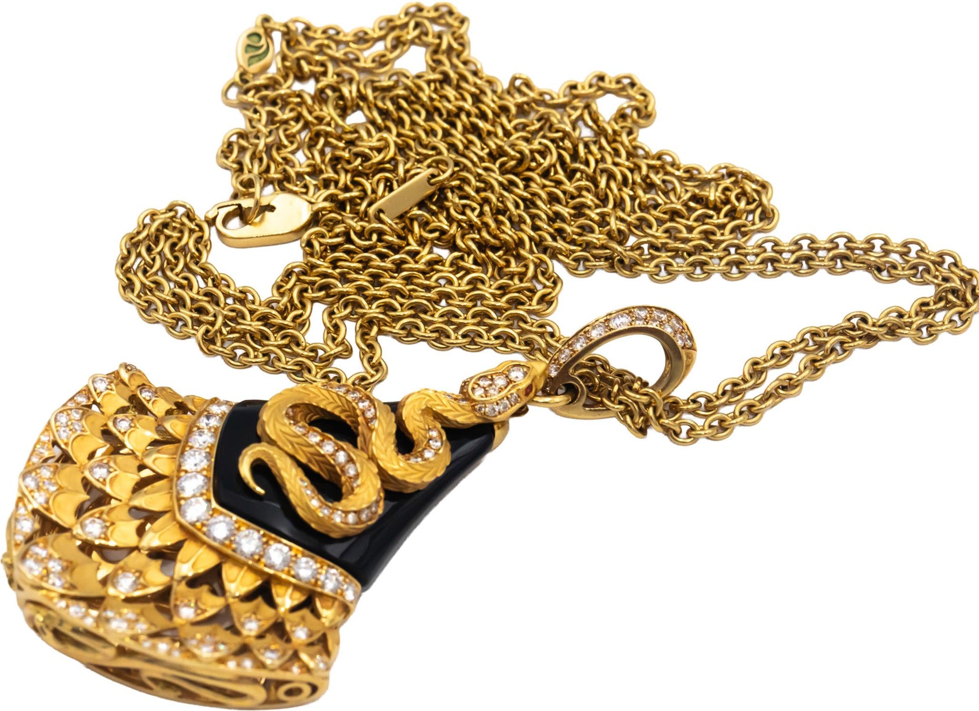 CARRERA Y CARRERA 18k Gold Diamond Onyx Sapphire Abanico Necklace 21.75CT $37500