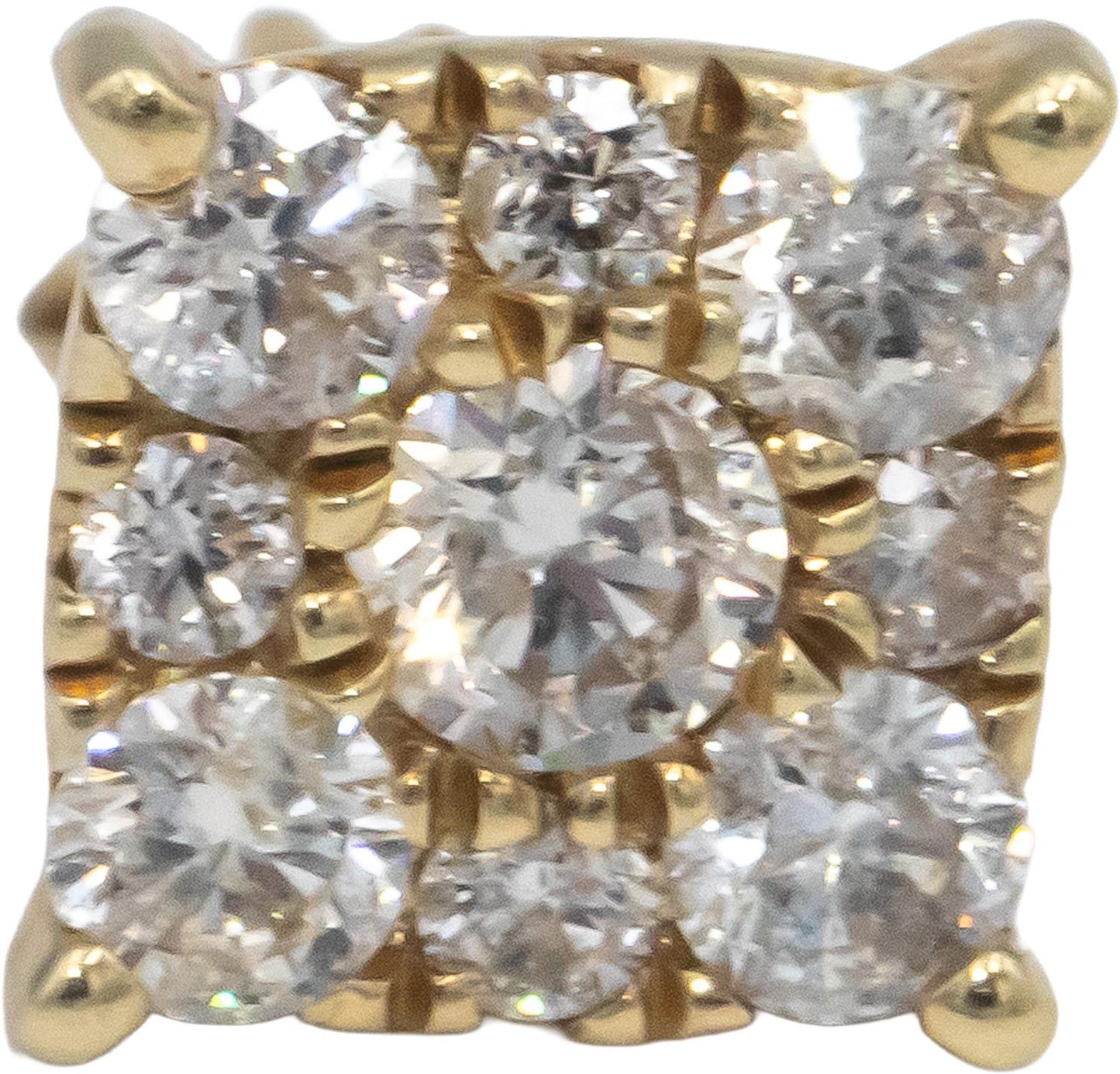 Round Diamond 10k Yellow Gold Cluster Square Shaped Stud Earrings 1.50CT