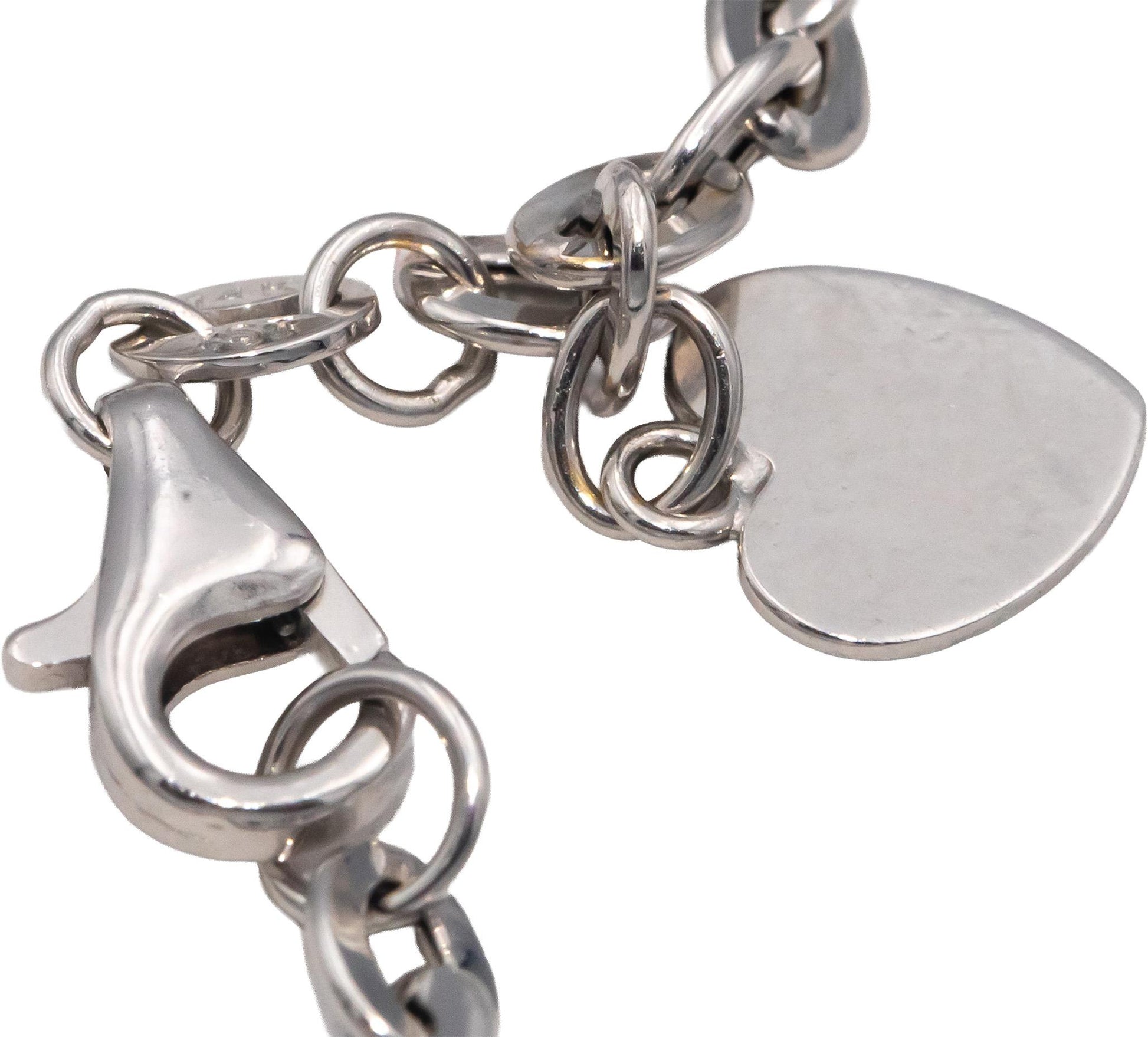 14k White Gold VS Round Diamond Heart Dangle Charm Chain Bracelet 0.25CT