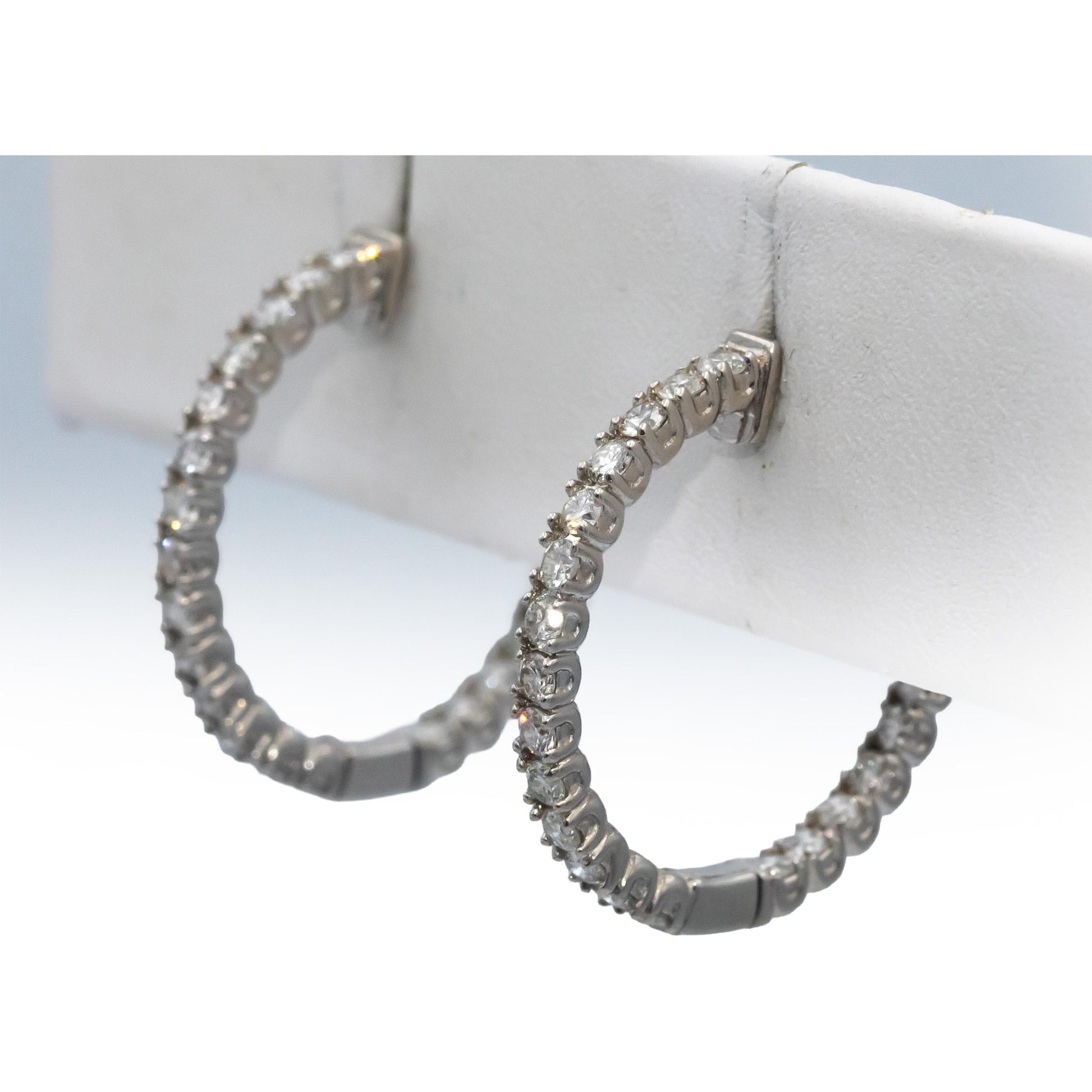 14k White Gold Round Diamond Inside Out Hoop Earrings 1.48CT