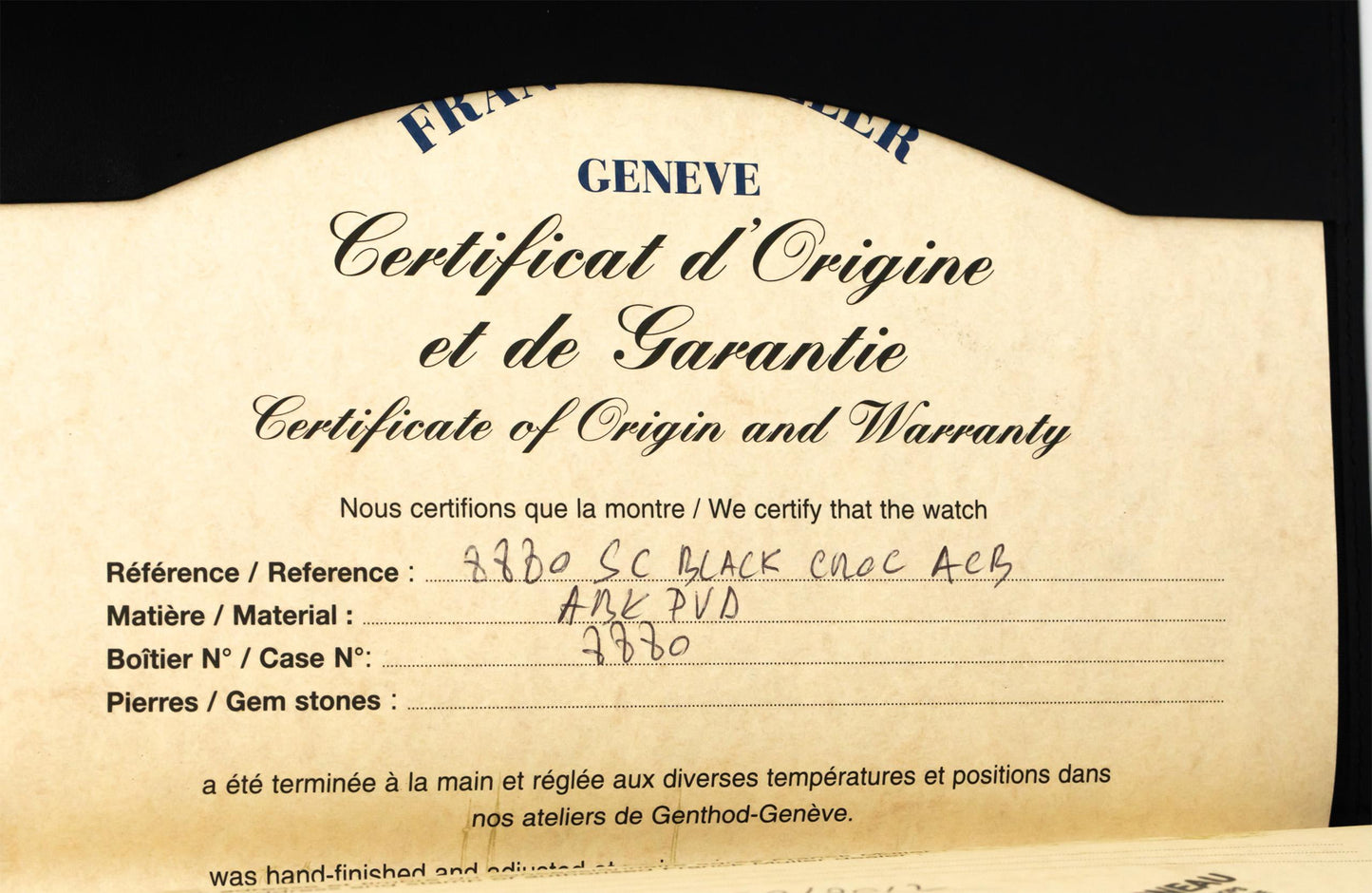 FRANCK MULLER Cintree Curvex "Black Croco" PVD Automatic Watch w/ Box & Papers