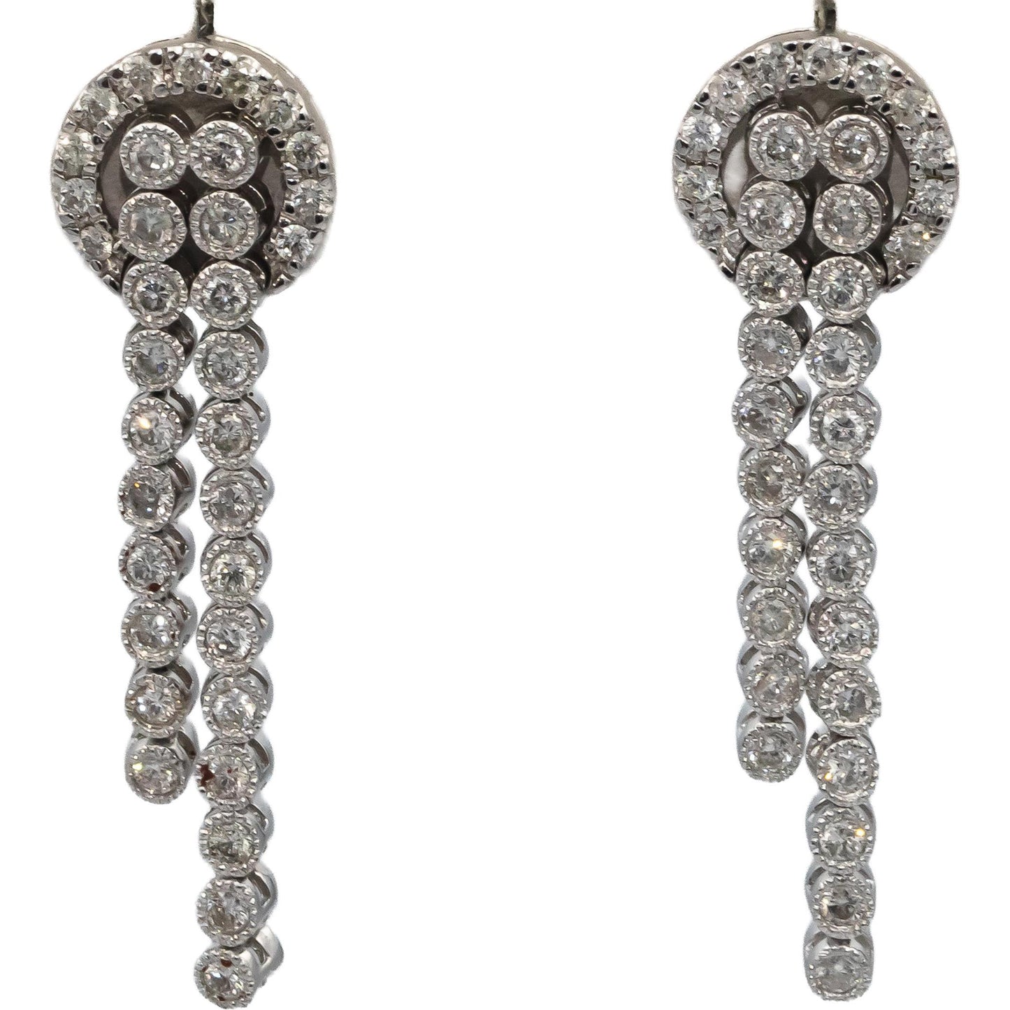 14k White Gold Round Diamond Drop Dangle Earrings 1.45CT