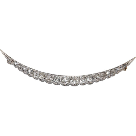 Vintage Antique 14k White Gold Old Mine & Euro Diamond Crescent Moon Pin 1.50CT
