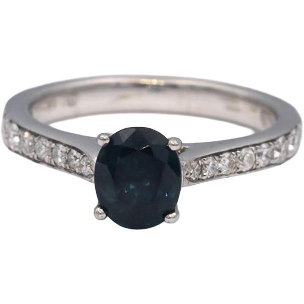 14k White Gold Oval Sapphire Round Diamond Cocktail Ring 1.62CT Size 6