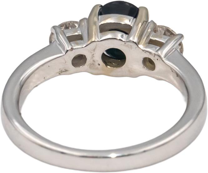 14k White Gold Oval Sapphire & Round Diamond Three Stone Engagement Ring 1.72CT