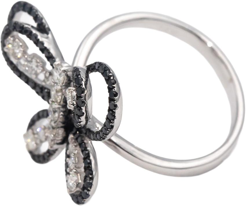 14k White Gold Round Black & White Diamond Butterfly Ring 1.0CT Size 7.5