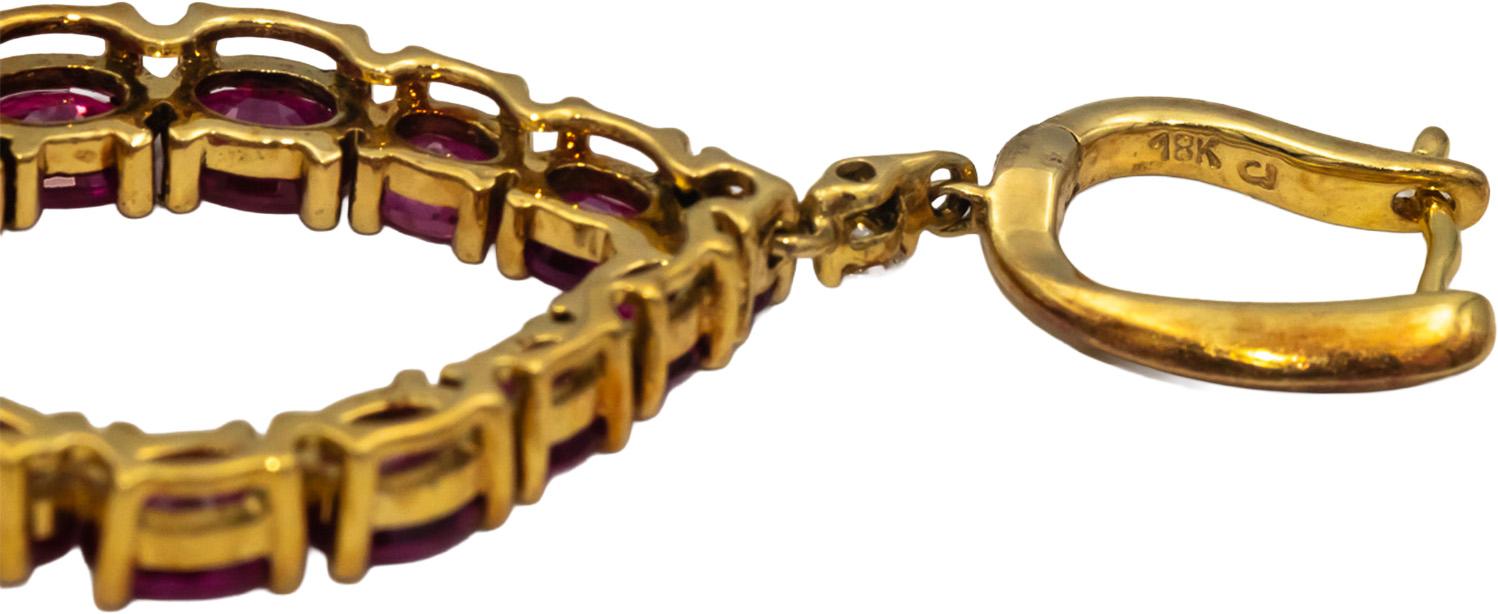 18k Yellow Gold Ruby and Diamond Pear Shaped Dangle Earrings 7.10CTW