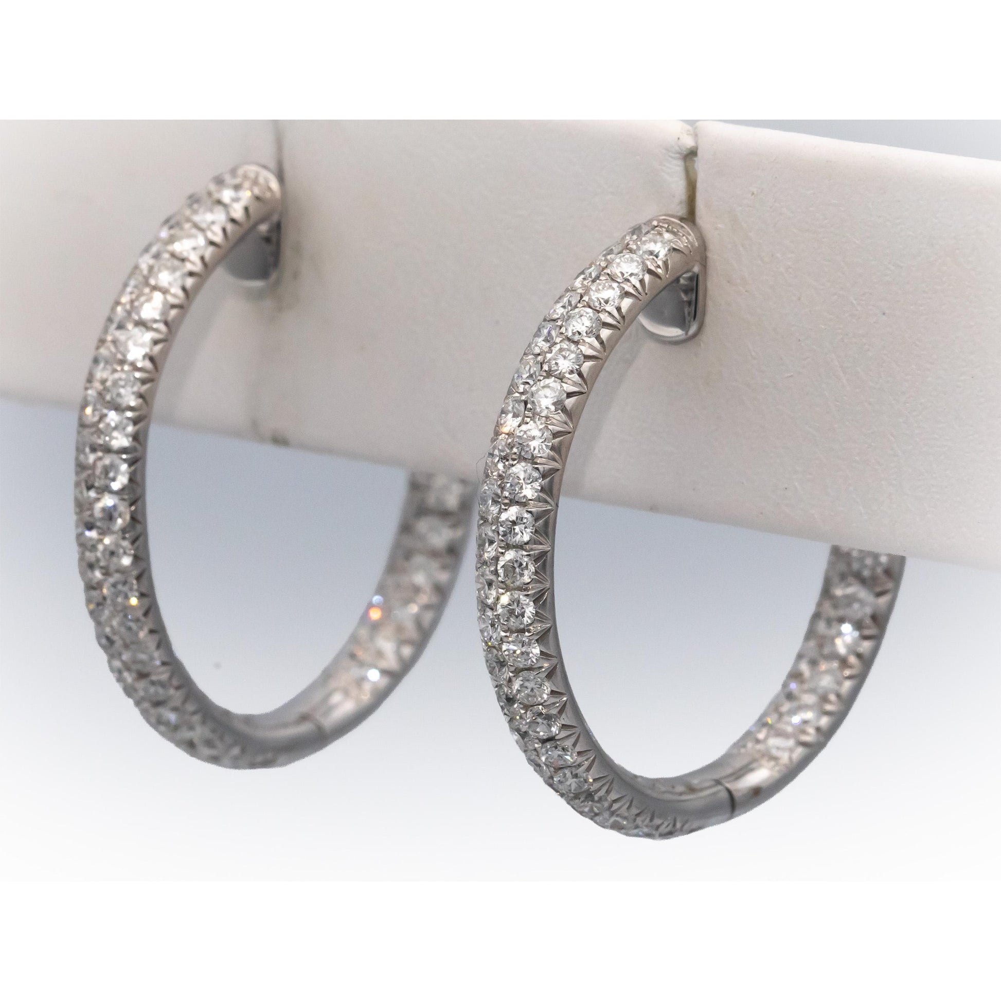 ODELIA Designer 18k White Gold Round Diamond Inside Out Hoop Earrings 3.85CTW