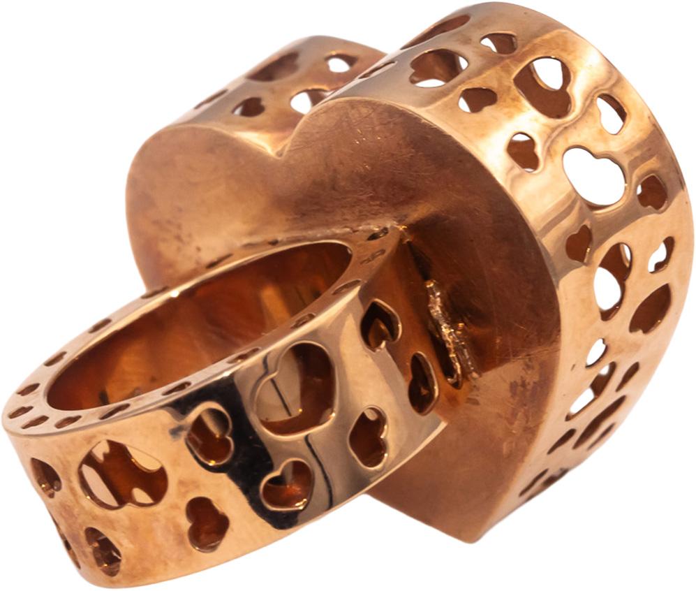 Italian Designer 18k Rose Gold Heart Gallery Jumbo Statement Ring Size 7