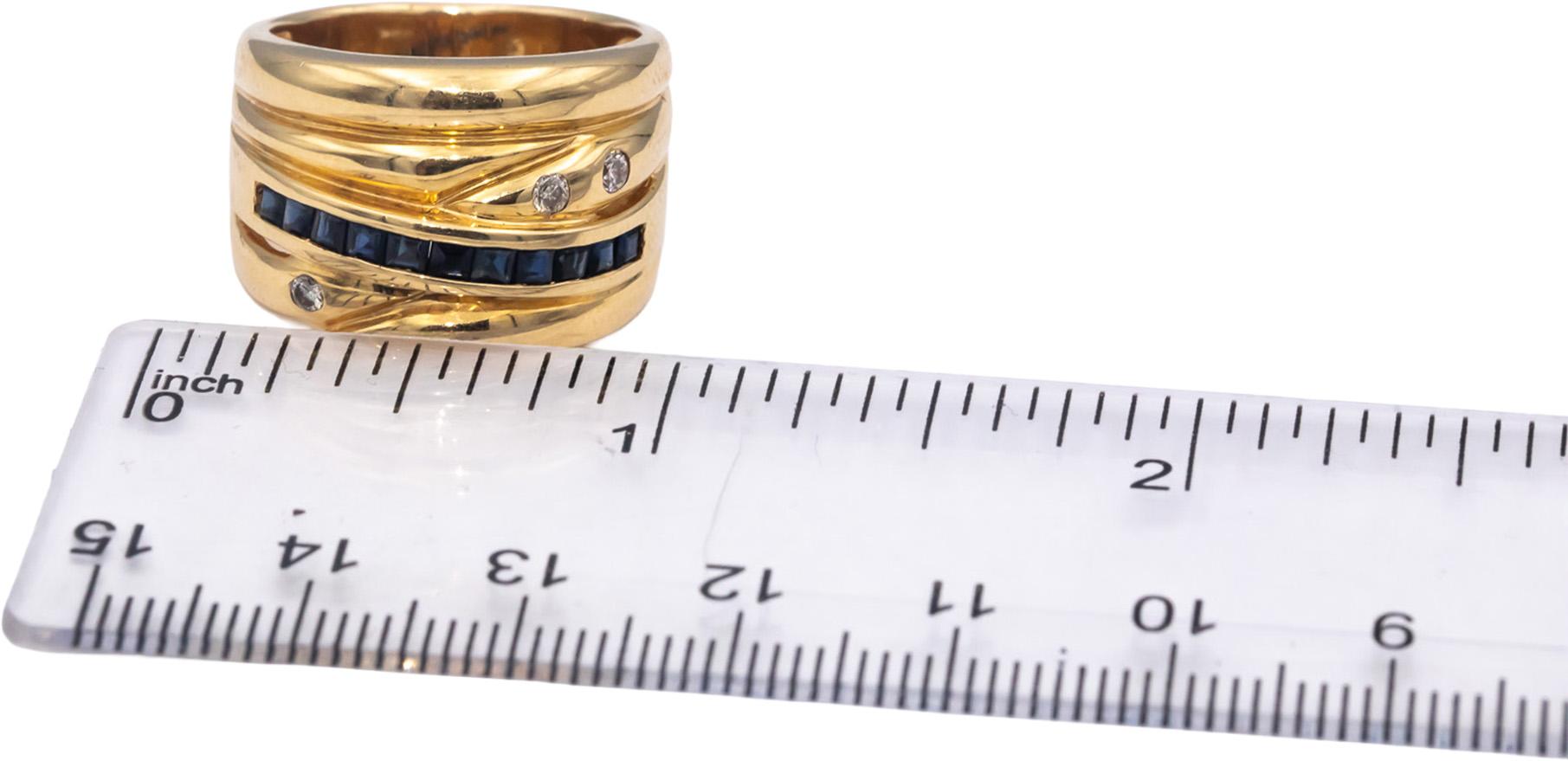 14k Yellow Gold Square Sapphire & Round Diamond Wide Band Ring 0.70CT Size 8