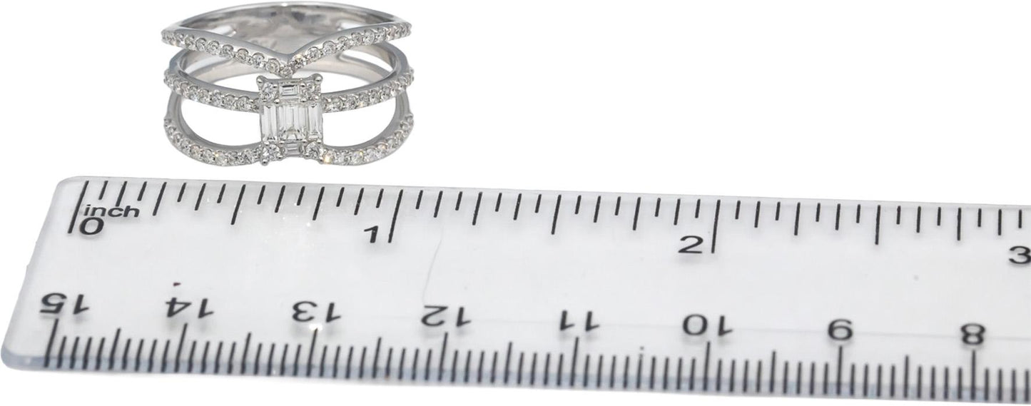 18k White Gold VS Emerald & Round Diamond Multi-Band Statement Ring 0.70CT