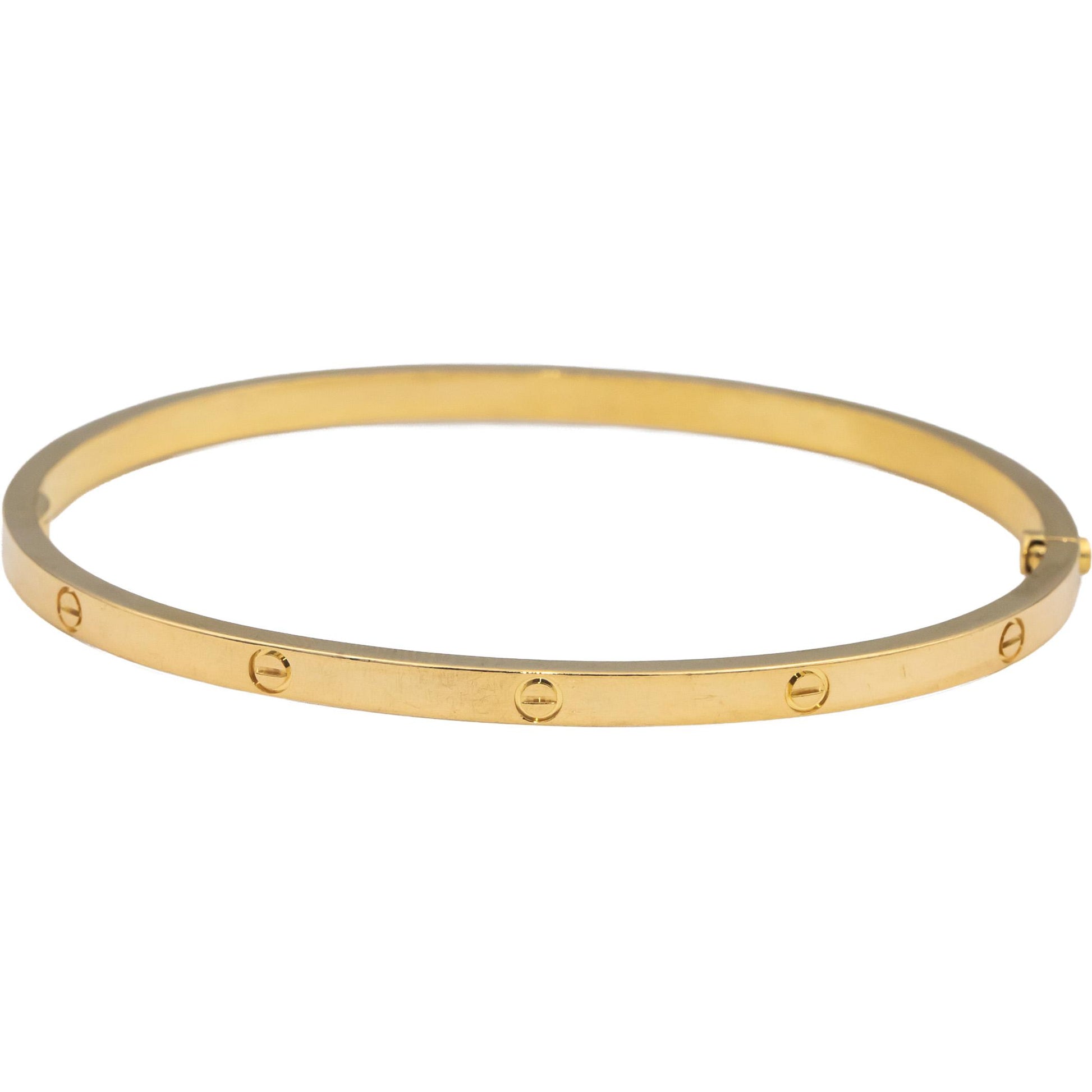CARTIER 18k Gold Love Collection Screw Motif 4.0mm Bangle Bracelet Size 21