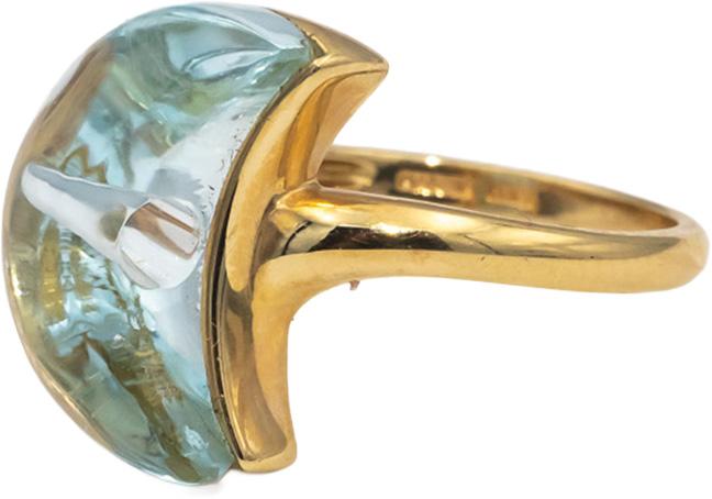 14k Yellow Gold Cabochon Blue Topaz Crescent Moon Ring Size 8