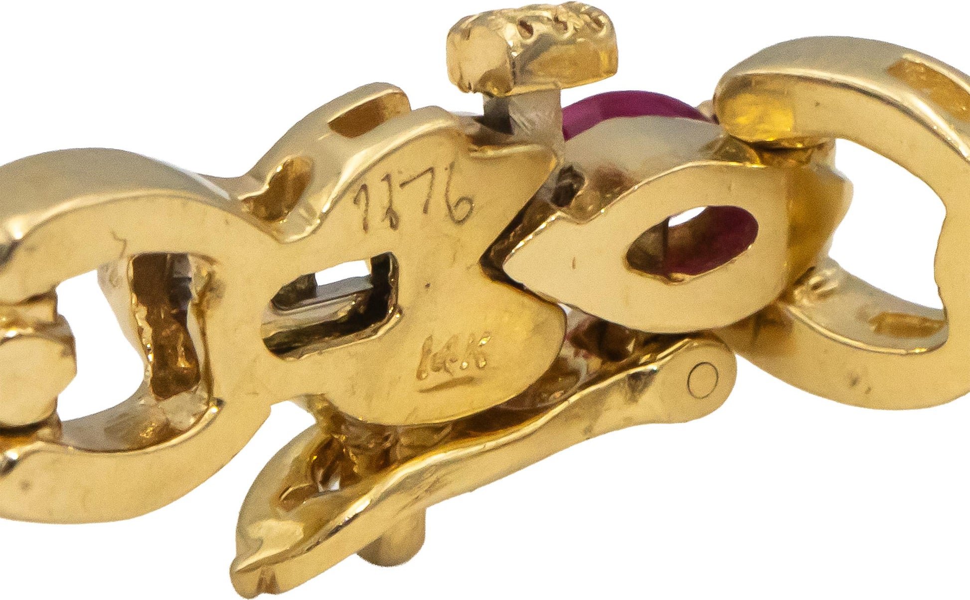 14k Yellow Gold Marquise Ruby Round Diamond Fancy Link Bracelet 1.55CT