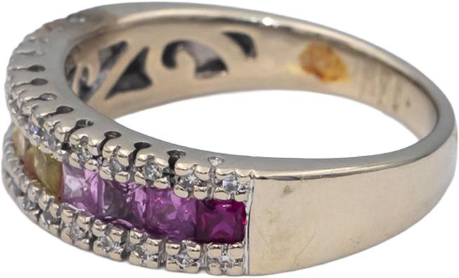 14k White Gold Rainbow Sapphire & Diamond Band Ring 1.50CT Size 7.25