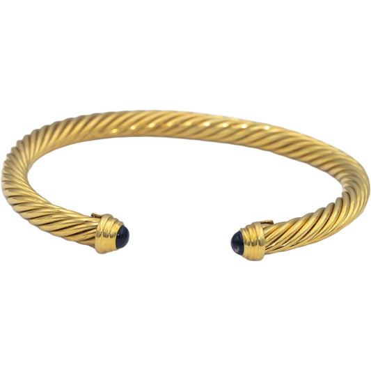 DAVID YURMAN 18k Yellow Gold Cable Cuff Bracelet w/ Cabochon Amethyst Ends