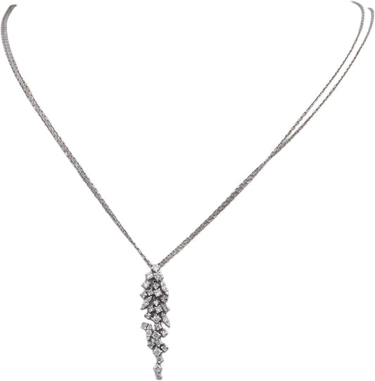 14k White Gold Round Diamond Cluster Pendant Double Chain Necklace 0.35CT