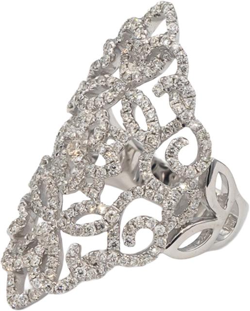 14k White Gold Round Diamond Filigree Cocktail Ring 1.25CT Size 7