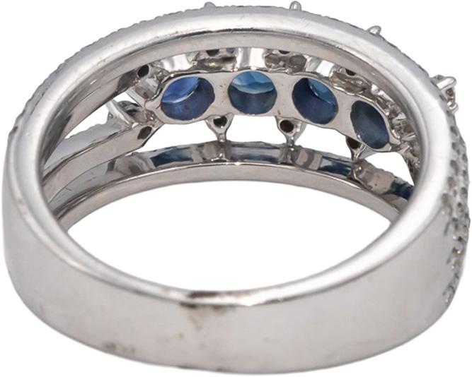 14k White Gold Round Blue Sapphire & VS Diamond Cocktail Ring 1.50CT Size 7