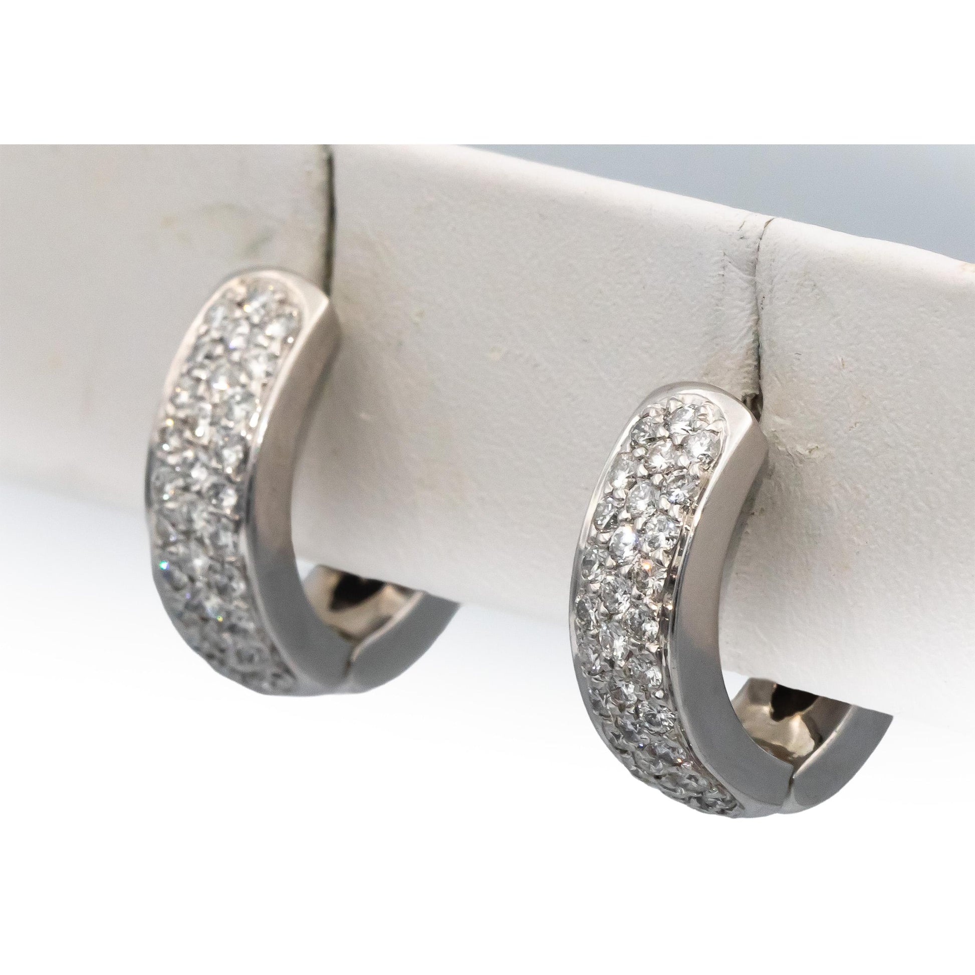 14k White Gold VS Round Diamond Hoop Huggie Earrings 1.35CT