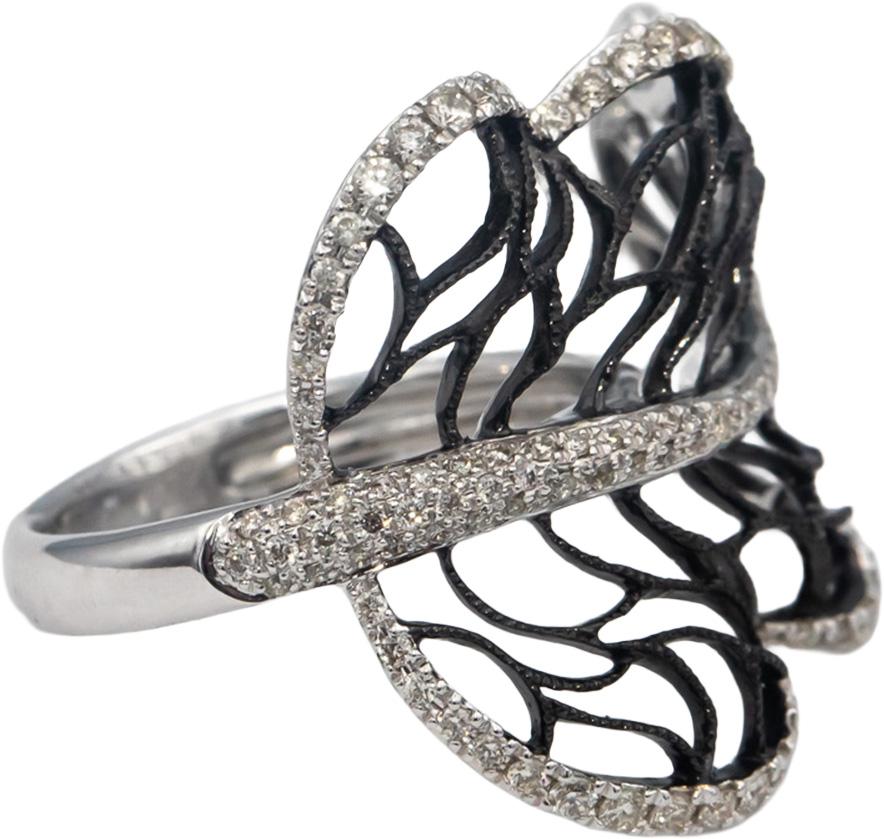 14k White Gold Round Diamond Floral Openwork Leaf Cocktail Ring 0.50CT Size 6.5