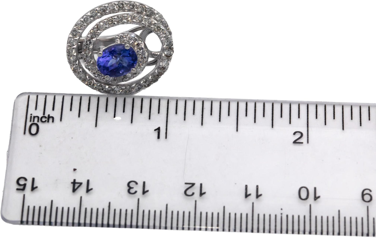 14k White Gold Oval Tanzanite Round Diamond Spiral Earrings 4.0CTW
