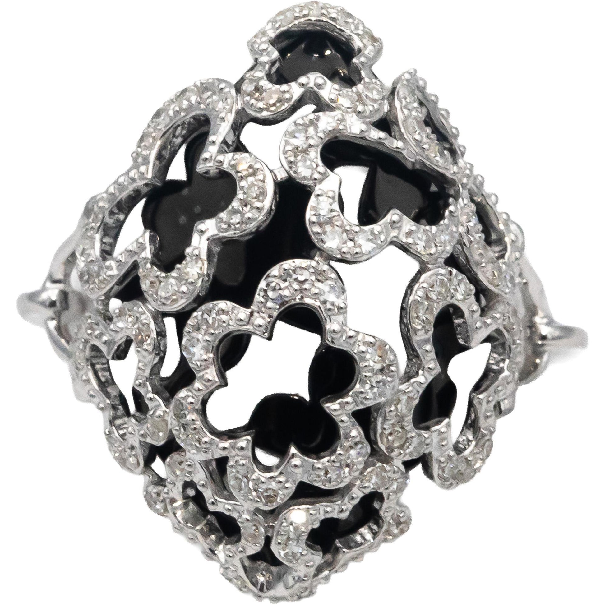 14k White Gold Round Diamond Openwork Cocktail Ring 0.20CT Size 6.5