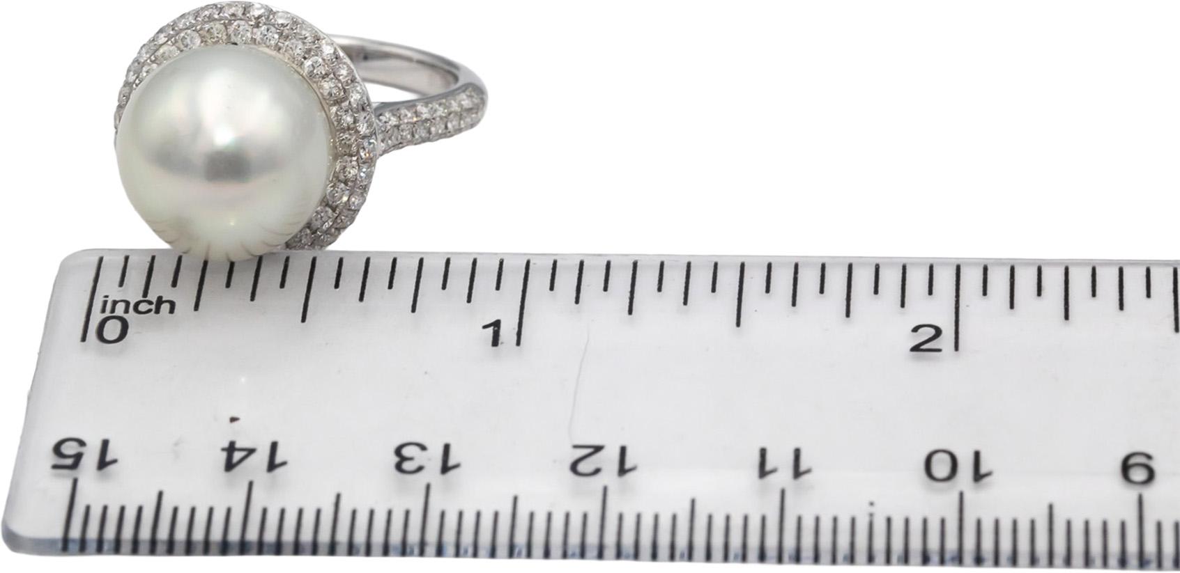 18k White Gold VS Round Diamond & 12.8-12.9mm Pearl Ring 1.04CT Size 6.75