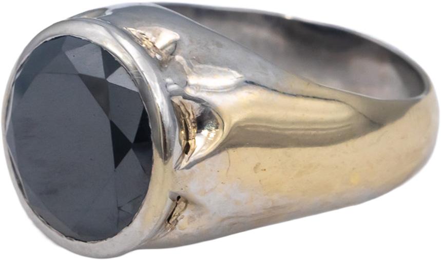 18k White Gold Round Bezel Set Black Diamond Solitaire Ring 12.0CT Size 10