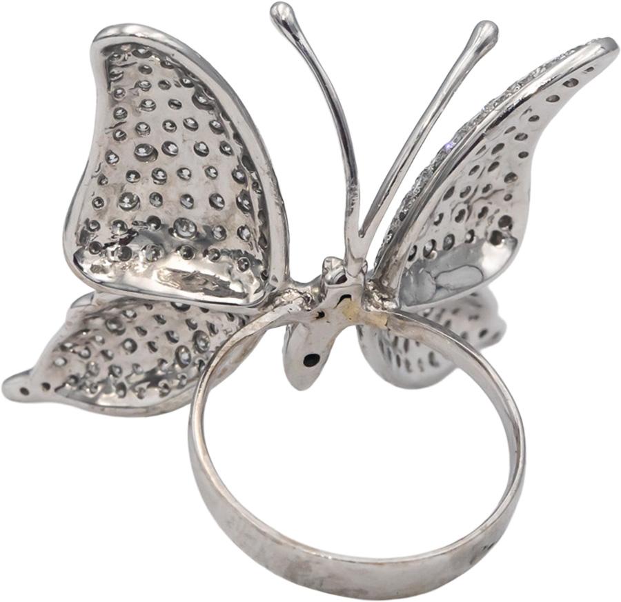 18k White Gold VS Round Diamond Cluster Jumbo Butterfly Ring 3.30CT Size 7.25