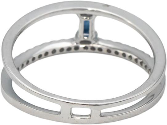 18k White Gold Diamond Emerald Cut Sapphire Split Band Ring .21CT Size 7.25