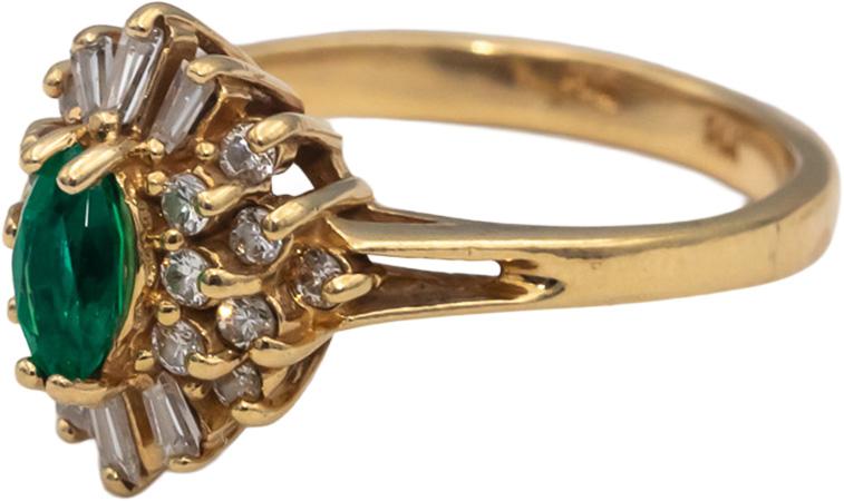 14k Yellow Gold Diamond & Emerald Halo Ring 0.90CTW Size 8.5