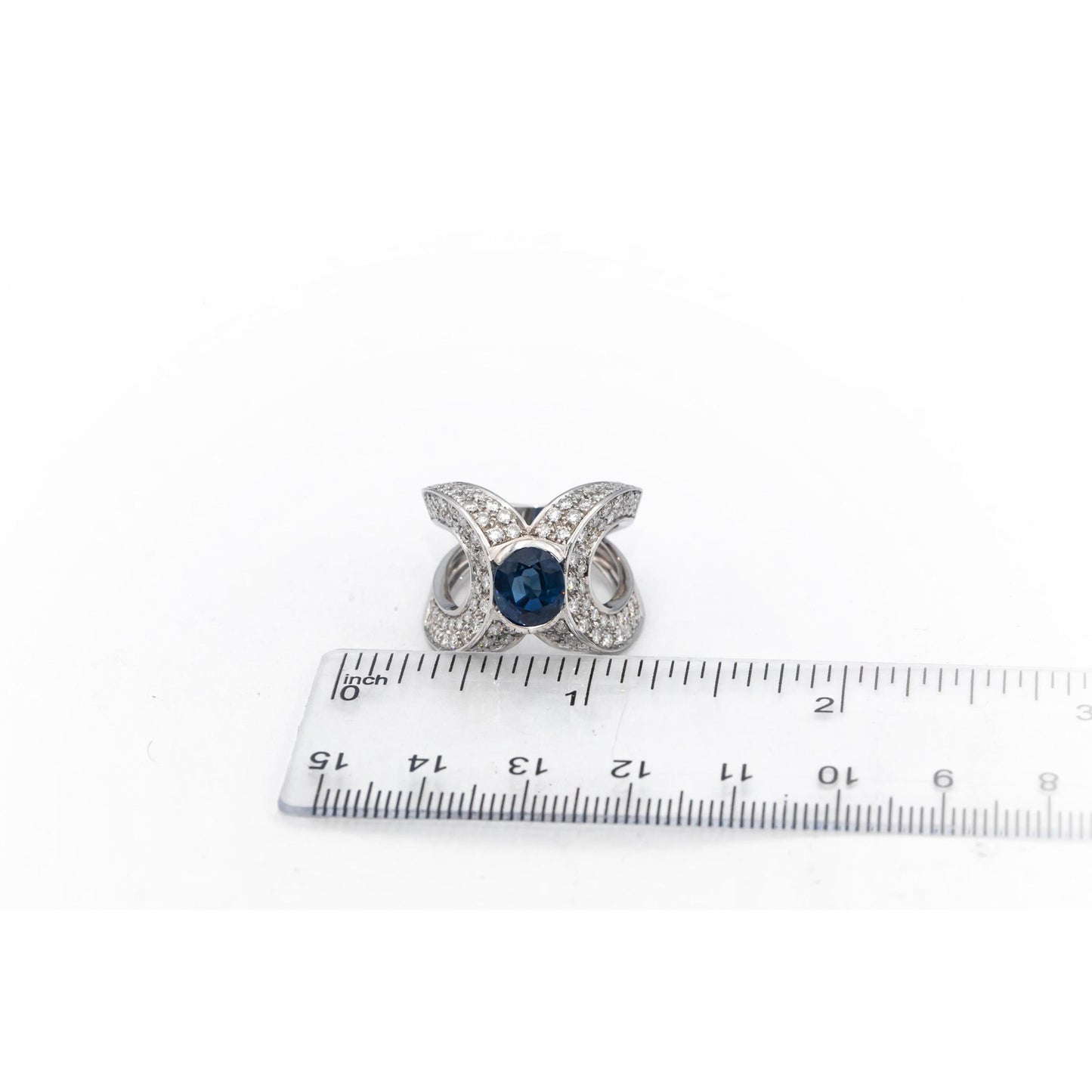 18k White Gold Oval Blue Sapphire Round Diamond Cocktail Ring 4.10CT Size 6.25