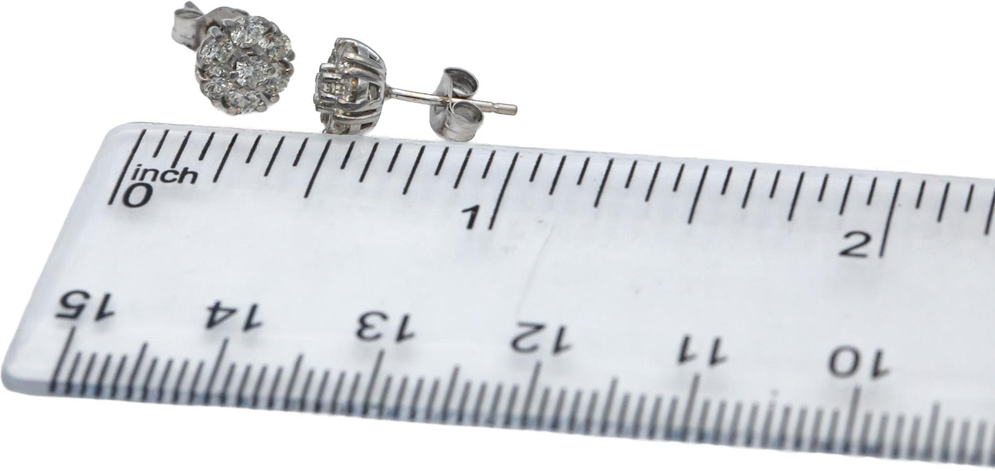14k White Gold Round Diamond Cluster Stud Flower Earrings 0.73CT
