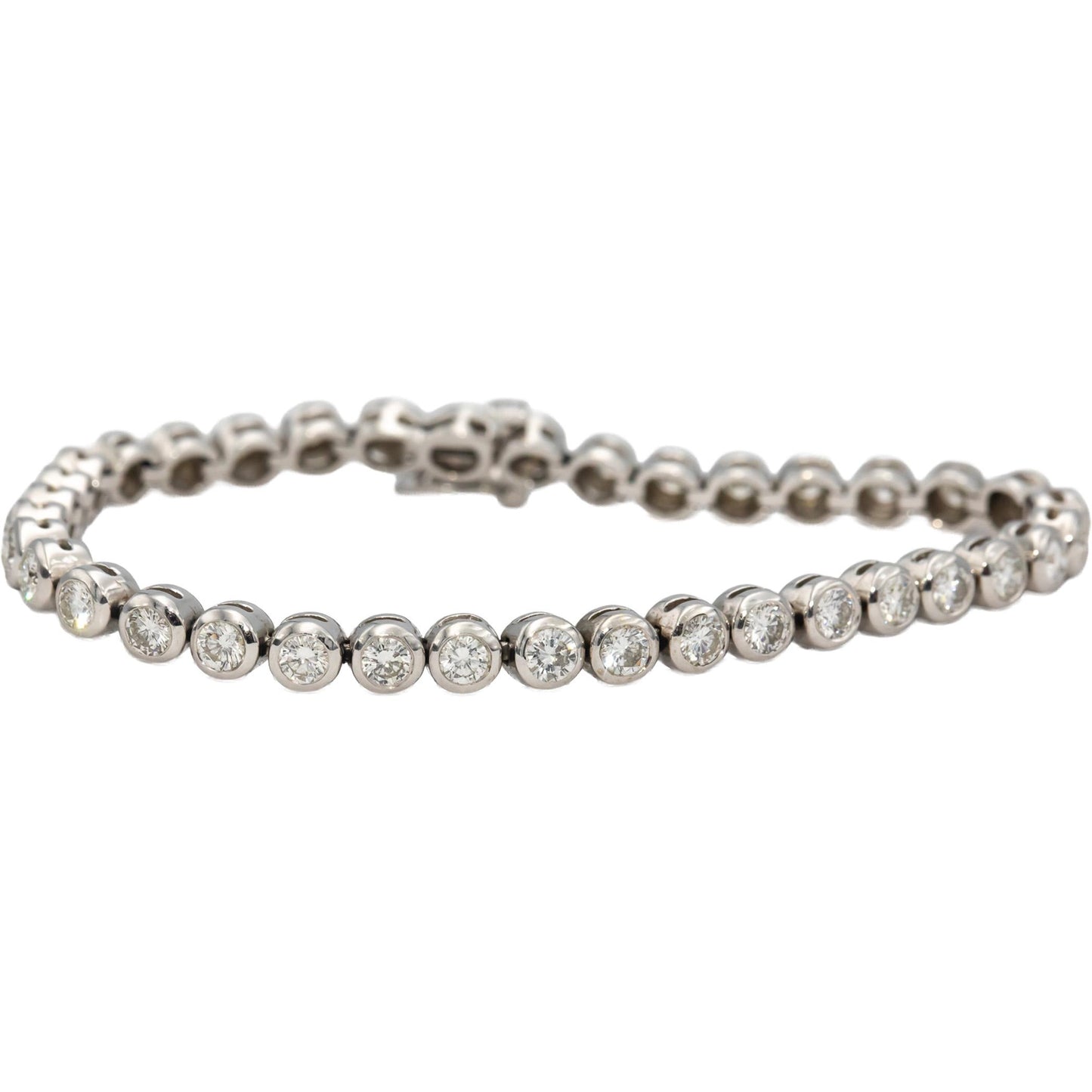 14k White Gold VS Round Bezel Set Diamond Tennis Bracelet 4.0CT