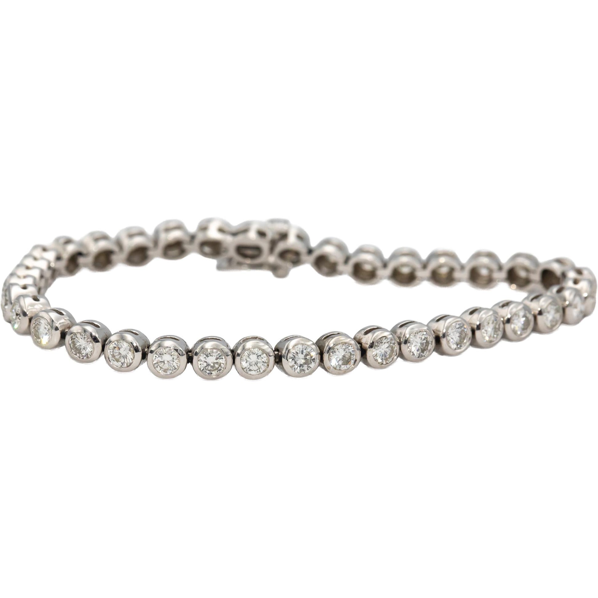 14k White Gold VS Round Bezel Set Diamond Tennis Bracelet 4.0CT