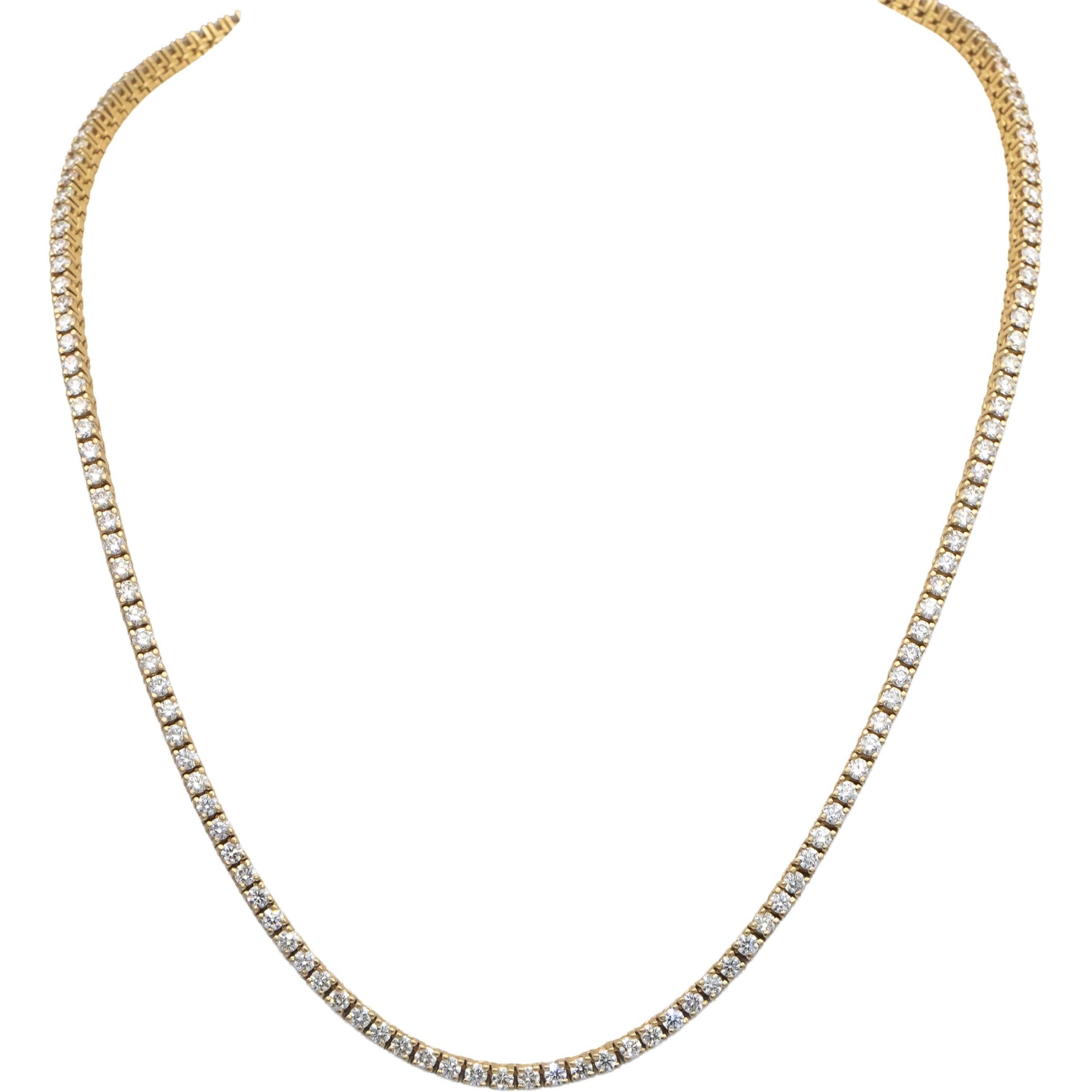 14k Yellow Gold VS Round Diamond Tennis Necklace 11.06CT