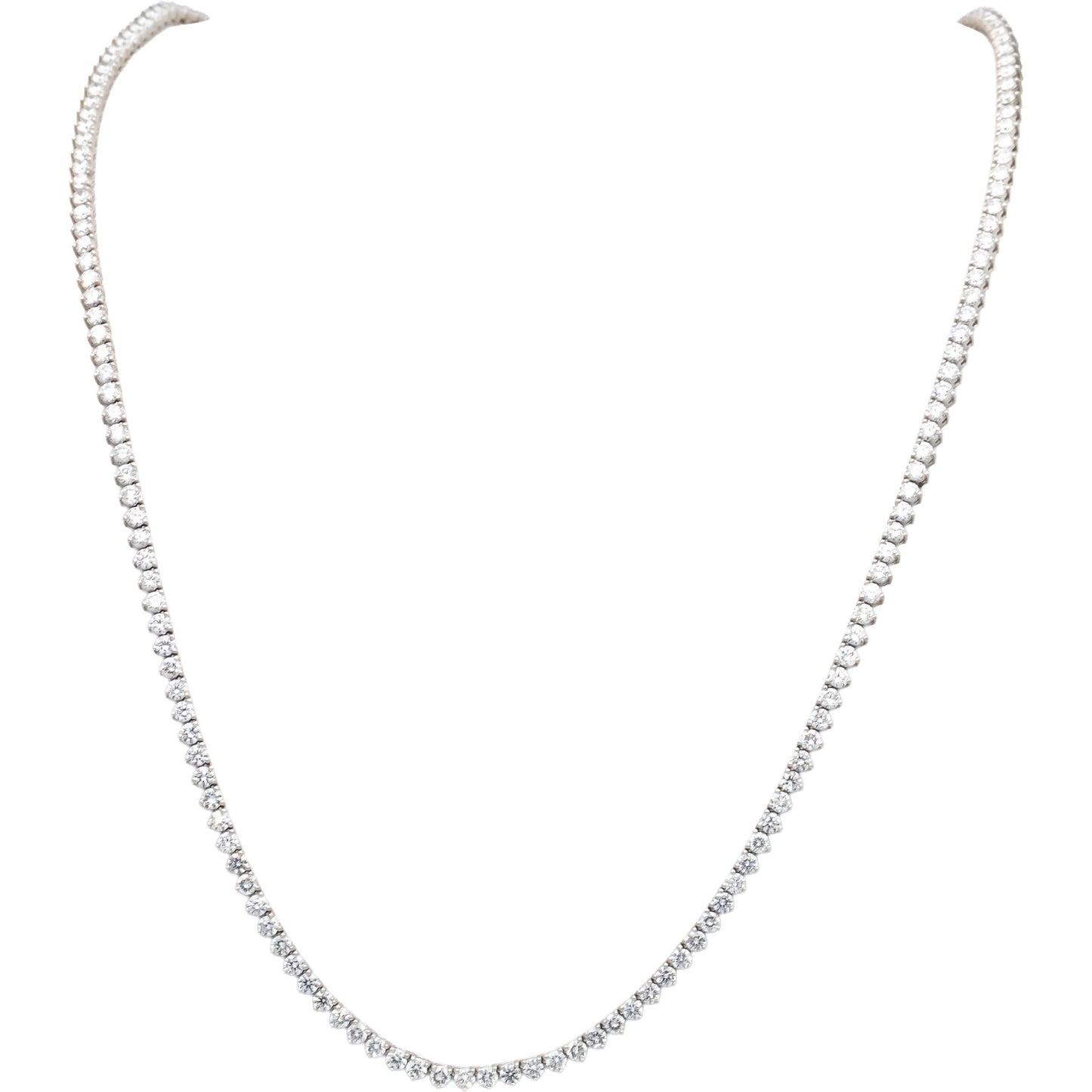 14k White Gold VS Round Diamond Three-Prong Tennis Necklace 15.46CT