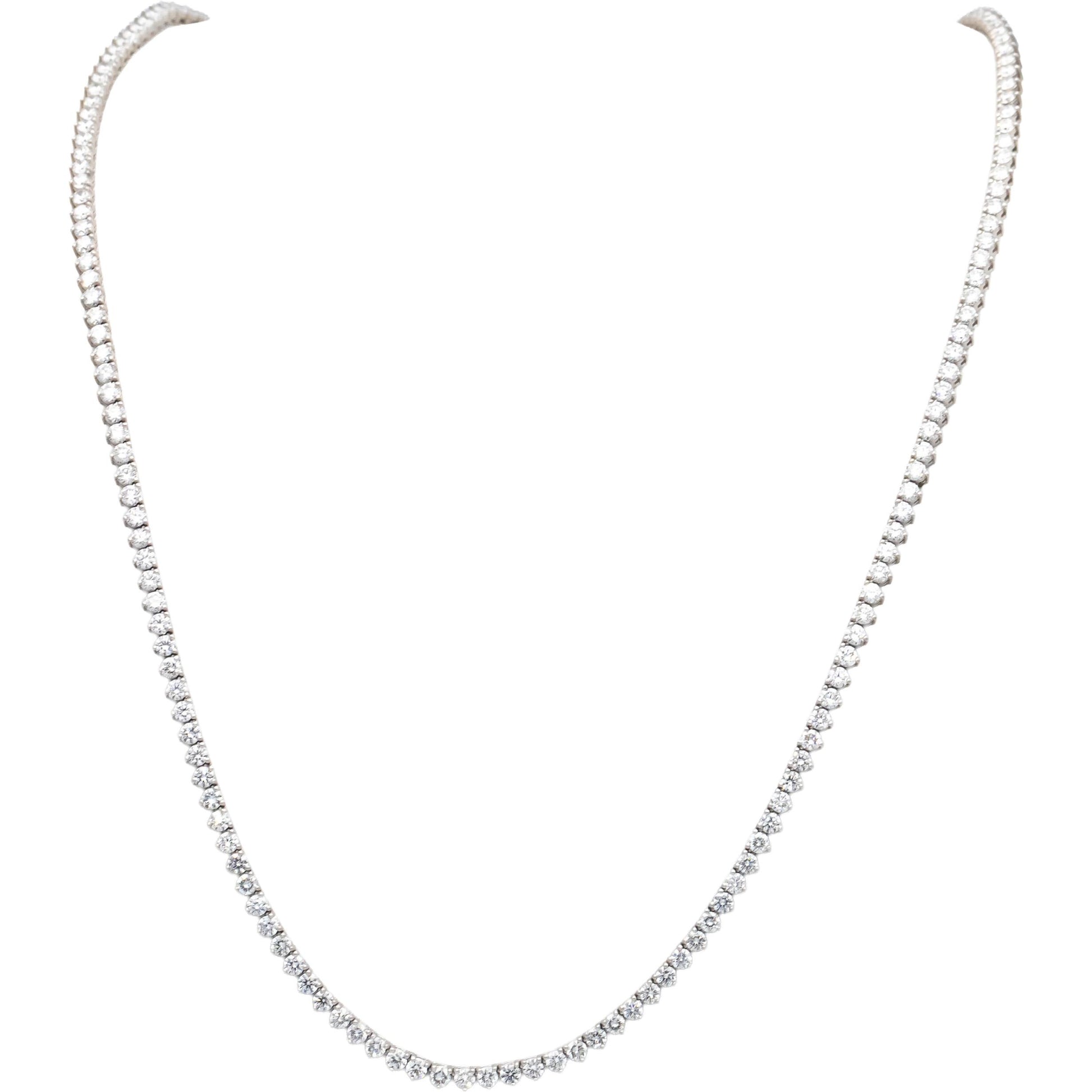 14k White Gold VS Round Diamond Three-Prong Tennis Necklace 15.46CT