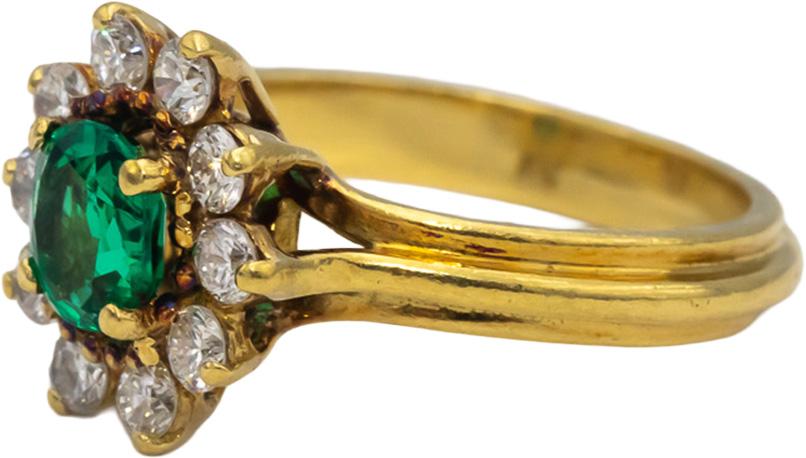 18k Yellow Gold VS Oval Cut Emerald Round Diamond Halo Ring 1.0CTW Size 6.25